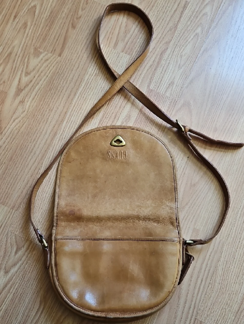 Guess Tan Leather Saddle Crossbody with Brass Hardware - Picture 6 of 6